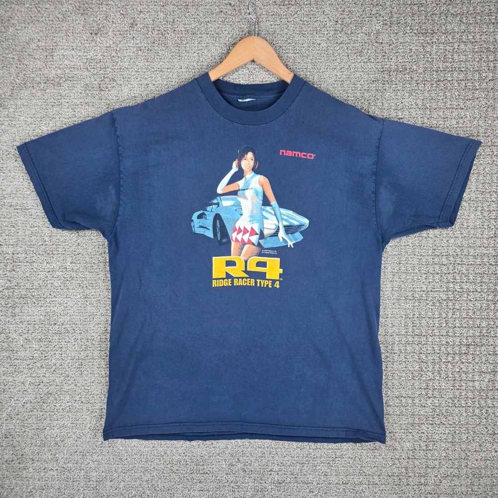 Vintage 1998 Namco Ridge Racer Type 4 R4 Promo T-Shirt Blue Reiko Nagase Mens XL